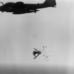 A-6E Intruders of Carrier Air Wing, flying from the aircraft carrier USS Enterprise (CVN 65), drop CBU-59 cluster bombs on Iranian naval targets. U.S. NAVY PHOTO